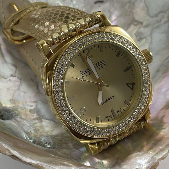 Vintage Joan River Classic Quartz Watch Women’s Gold Leather Crystal Bezel - Picture 16 of 16